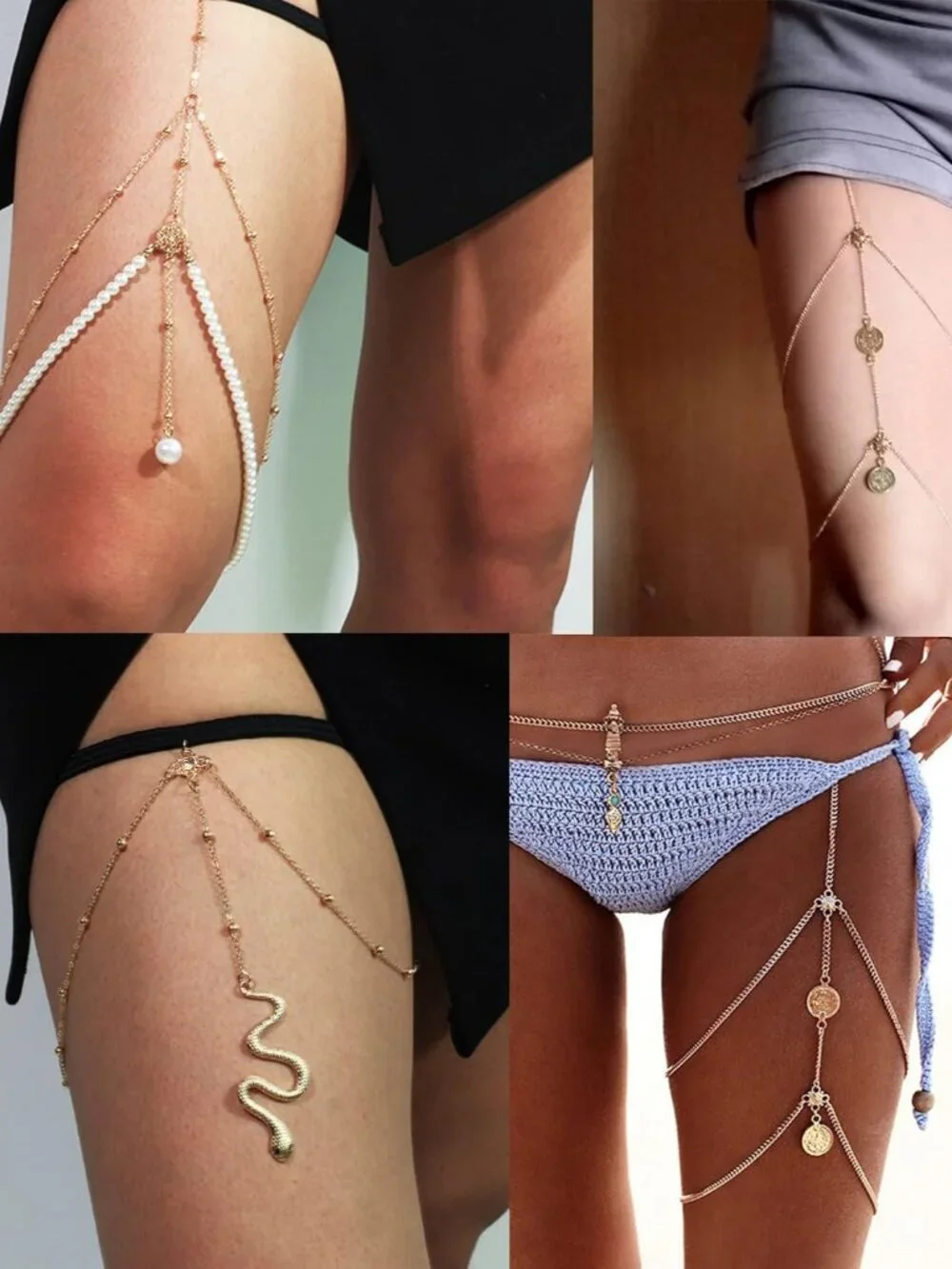 4-8Pcs Sexy Body Chain Belly Waist Chain Necklace Summer Beach Bikini Bra Body J